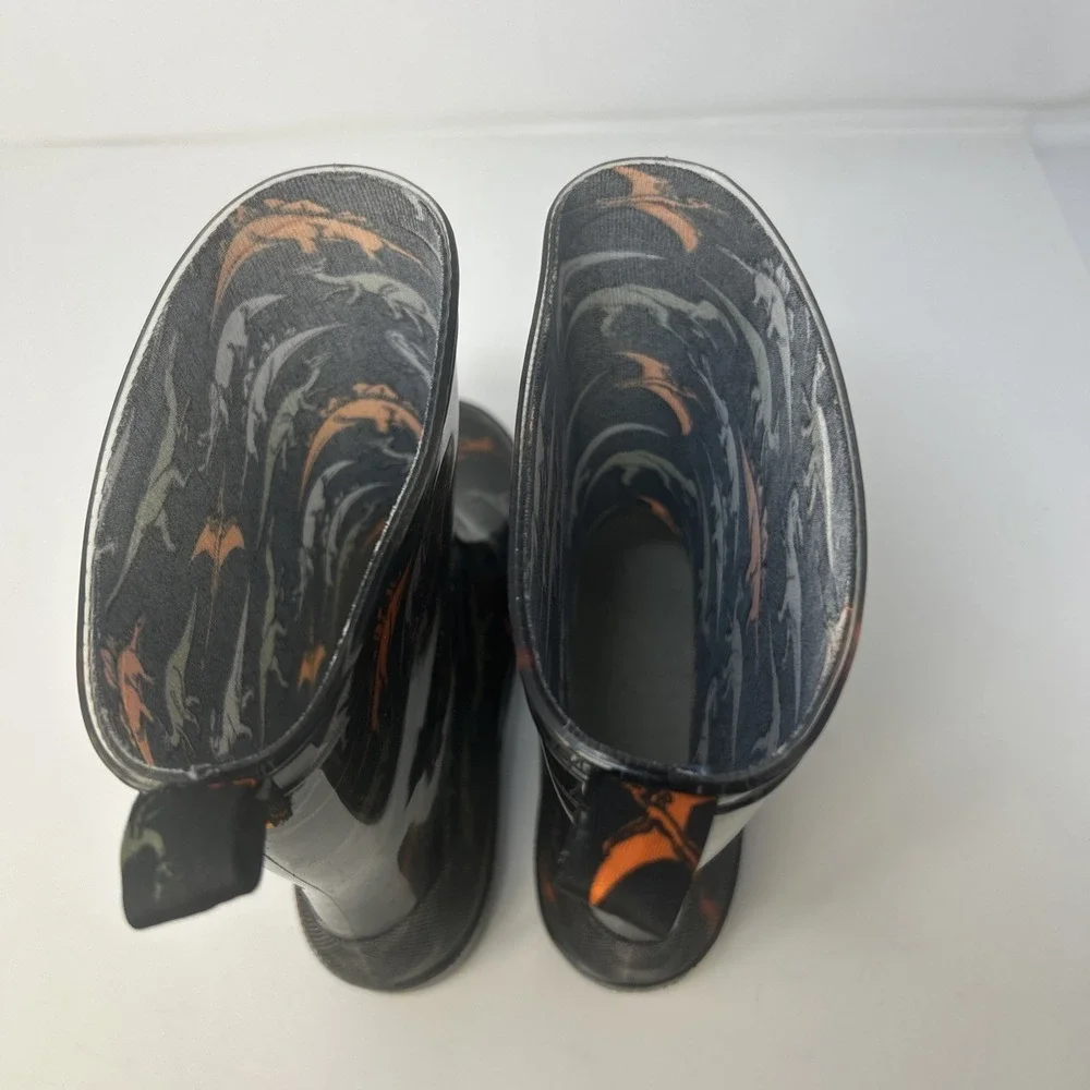 Capelli New York Boys Dinosaur‎ Rain Boots Size 3 Kids Black Orange Waterproof